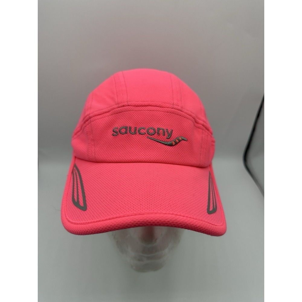 Saucony Running Hat Neon Pink Lightweight Reflective Adjustable Cap